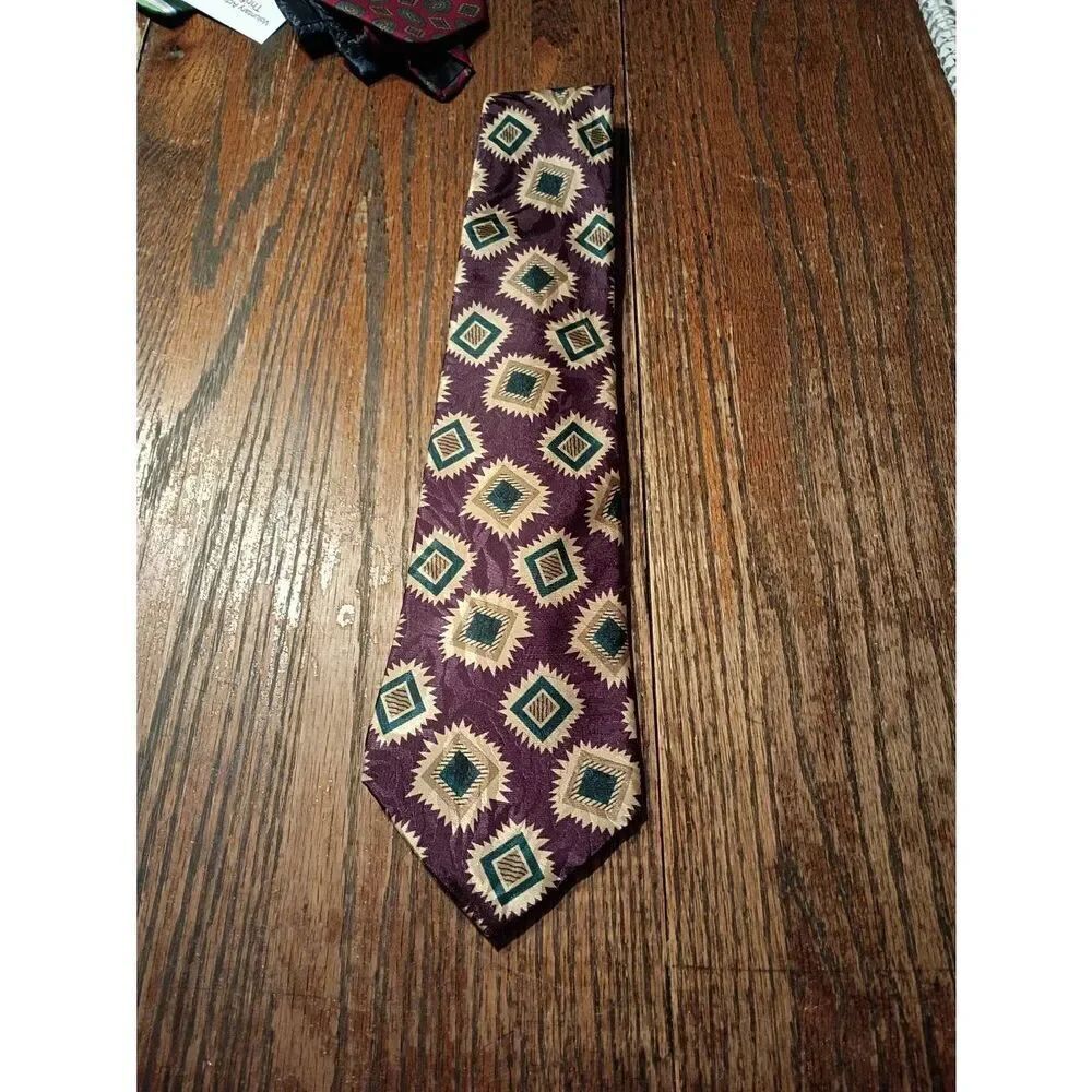 Geoffrey Beene Purple Teal Gold USA Tie Necktie Office Formal Wedding Church